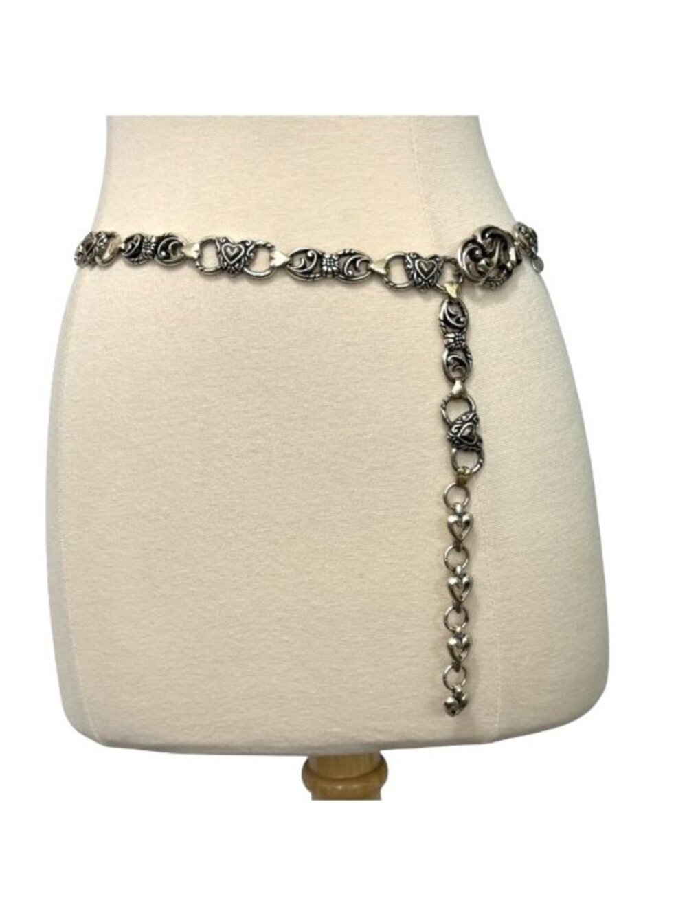 Vintage Brighton Metal Chain Adjustable Belt Hearts & Floral Scroll Size M 35"